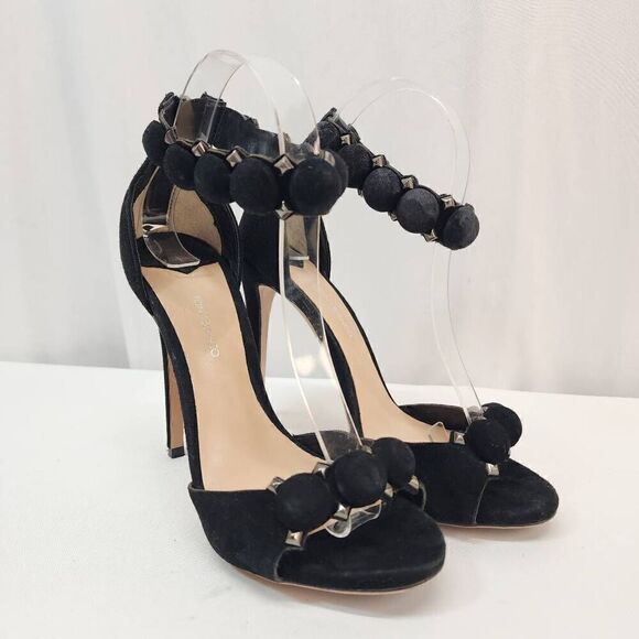 Tony Bianco Size 7.5 Ader Black Suede Open Toe 5" Stiletto Heels I - Picture 1 of 15